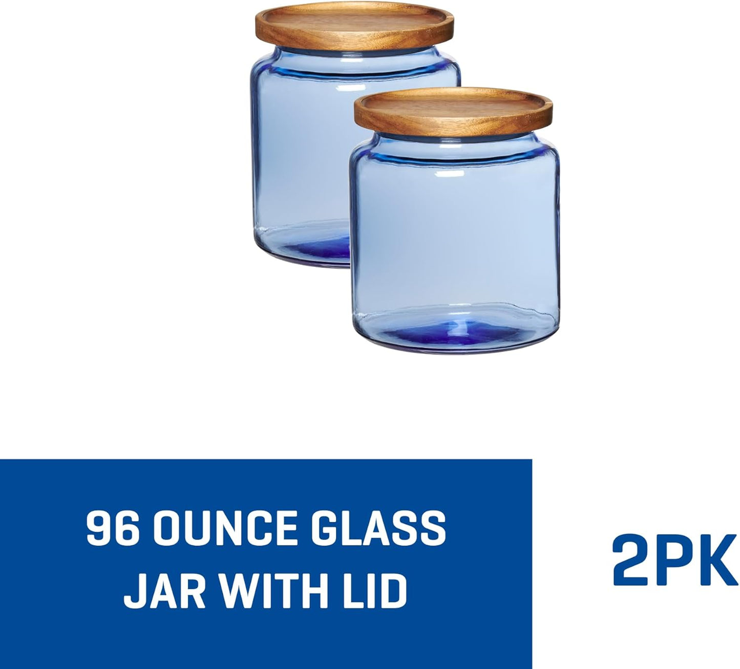 Coastal Blue Montana Jar set with lids (2-piece, 96-ounces, acacia wood lid)