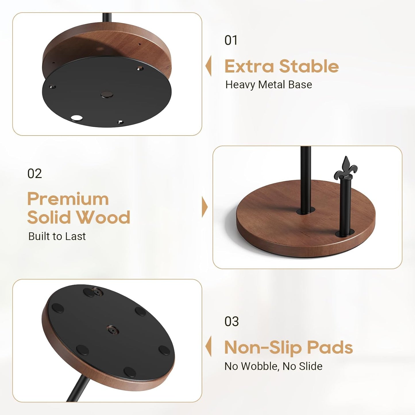 Paper Towel Holder Countertop, Wooden Paper Towel Holder with One-Hand Tear Design