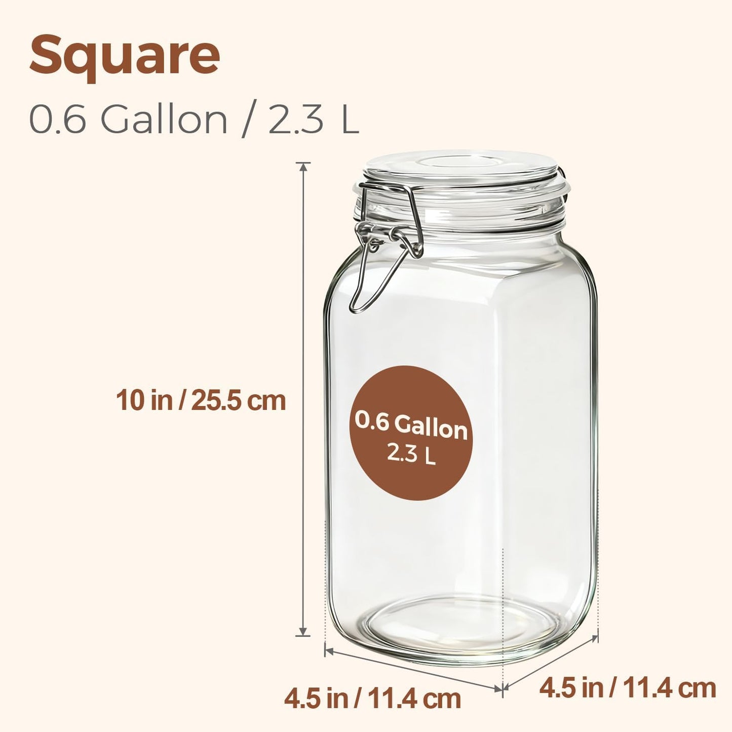 3-Pack 78oz Large Square Airtight Glass Jars for Bulk Food