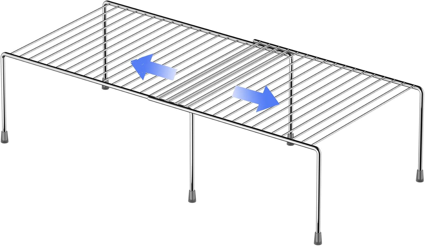 Expandable Metal Rustproof Kitchen Counter & Cabinet Shelf, Chrome, 1 Shelf, Modern Style