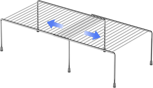Expandable Metal Rustproof Kitchen Counter & Cabinet Shelf, Chrome, 1 Shelf, Modern Style