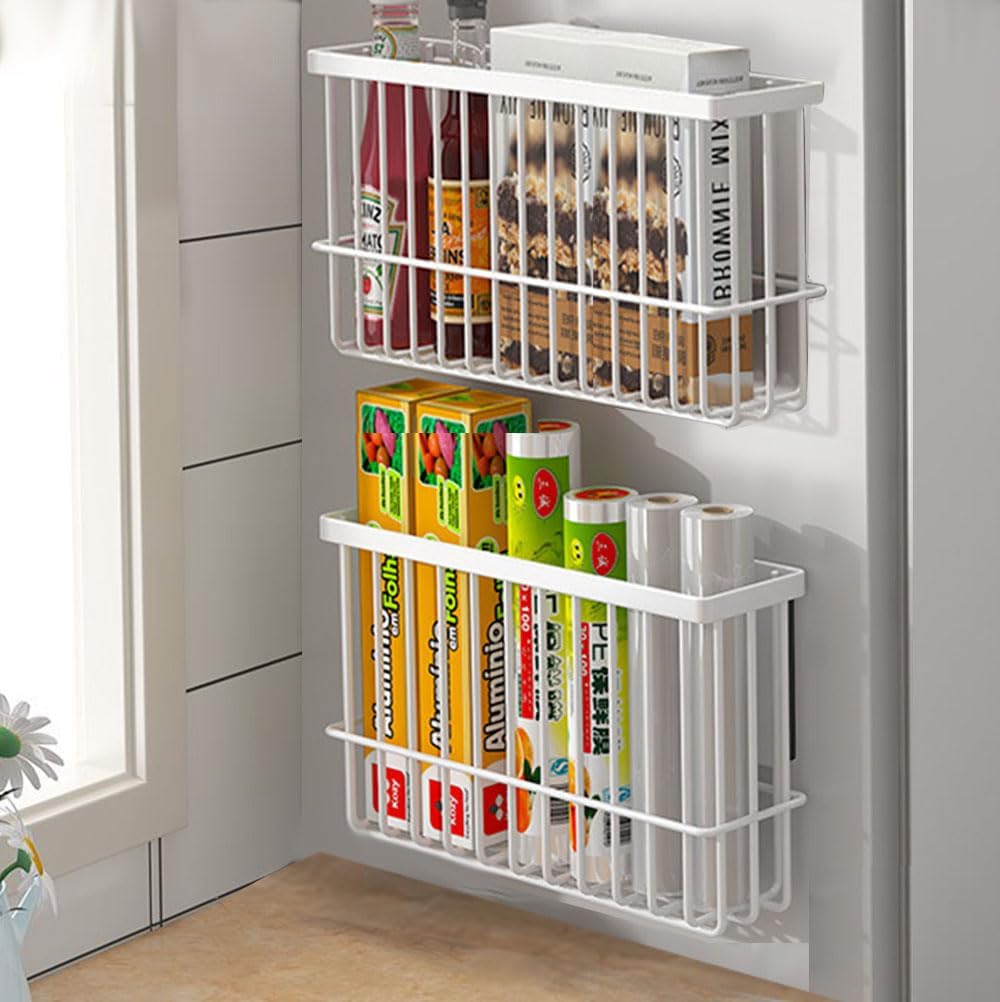 2 Piece Kitchen Cabinet Door Storage Box,Self Adhesive Wall Mounted Storage Boxes,Wardrobe/Bathroom/Refrigerator Small Items Organizer Storage Box (White)