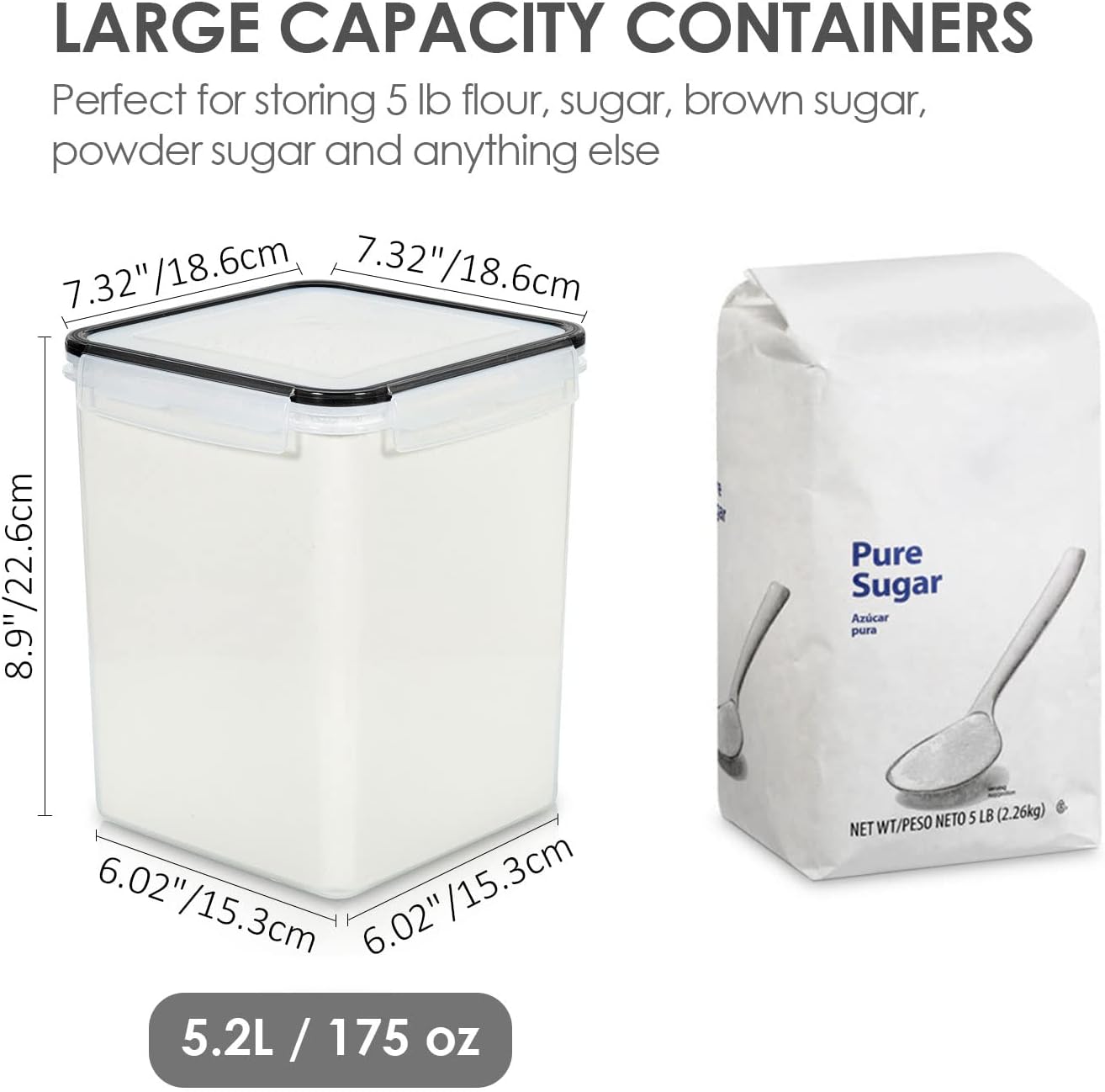 4 PCS Large Food Storage Containers 5.2L / 175oz