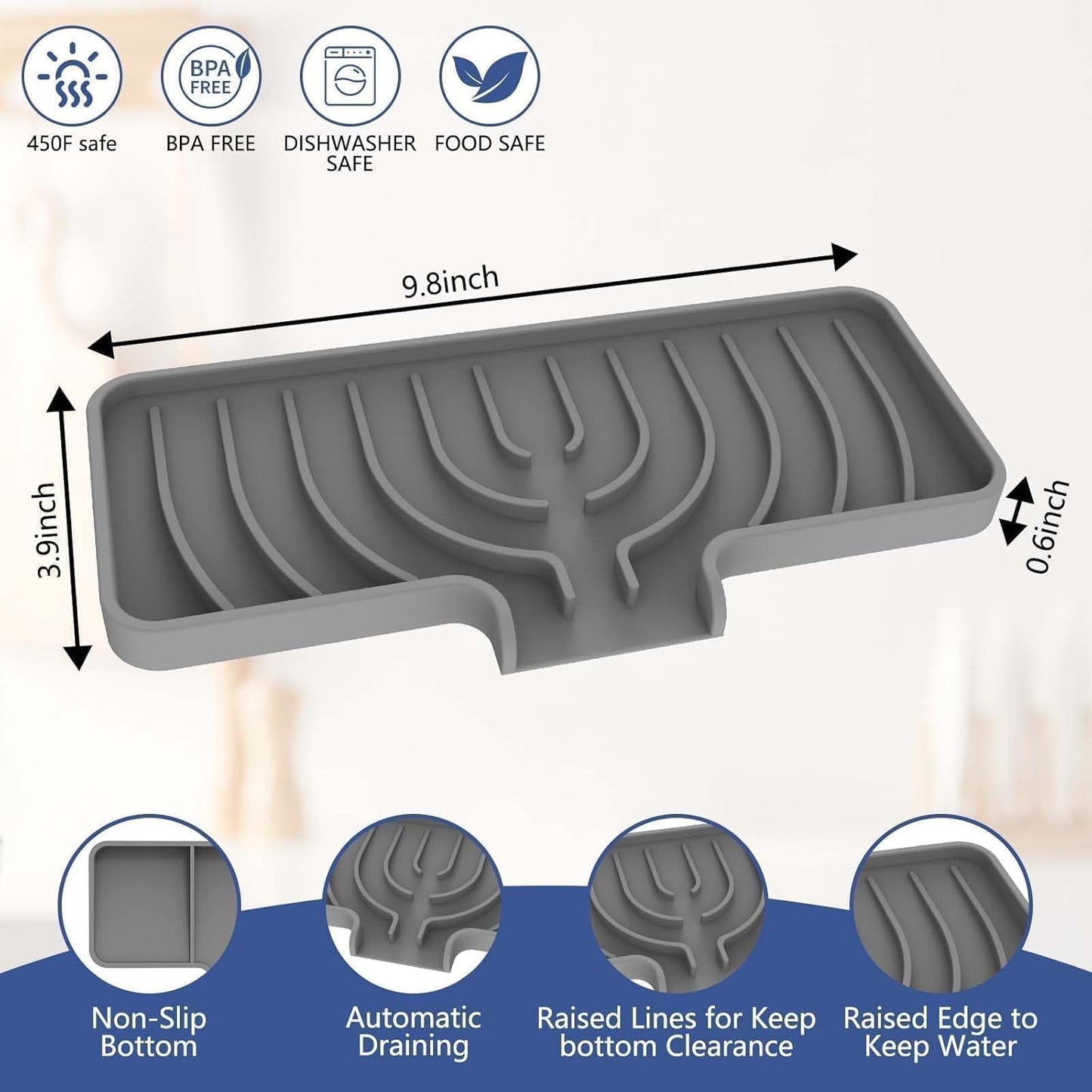 Silicone Sponge Holder for Kitchen Sink With Drain Spout, Self Draining, Kitchen Soap Tray