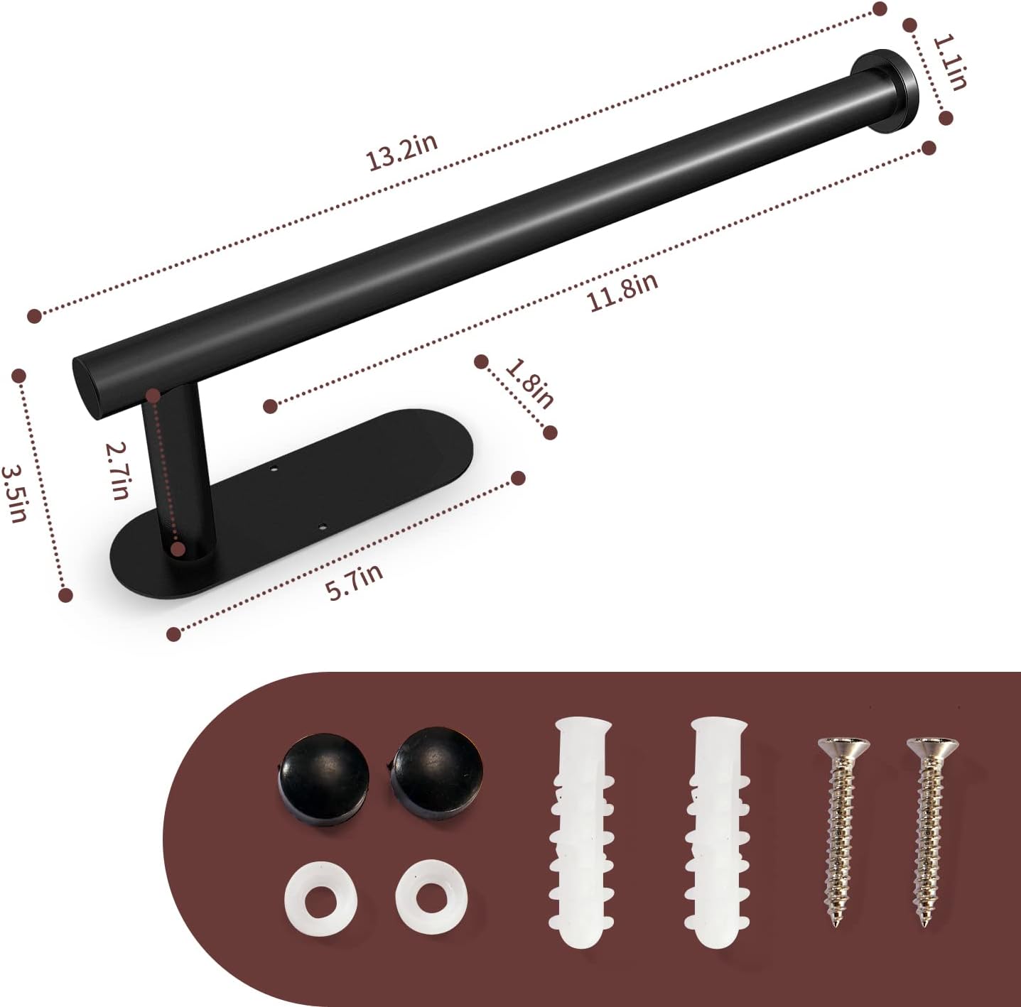 Paper Towel Holder Under Cabinet Wall Mount for Kitchen Towel, Self-Adhesive Bar, Rack