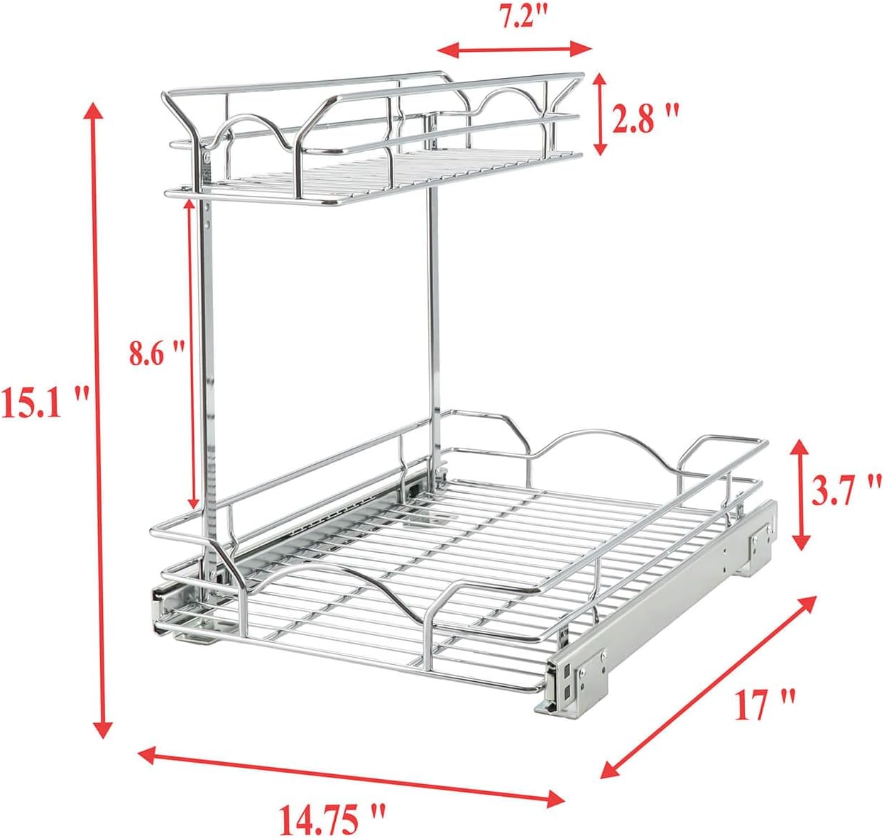Under Sink Cabinet Organizer Two Tier Pull Out Shelf (14.75W x 17D)