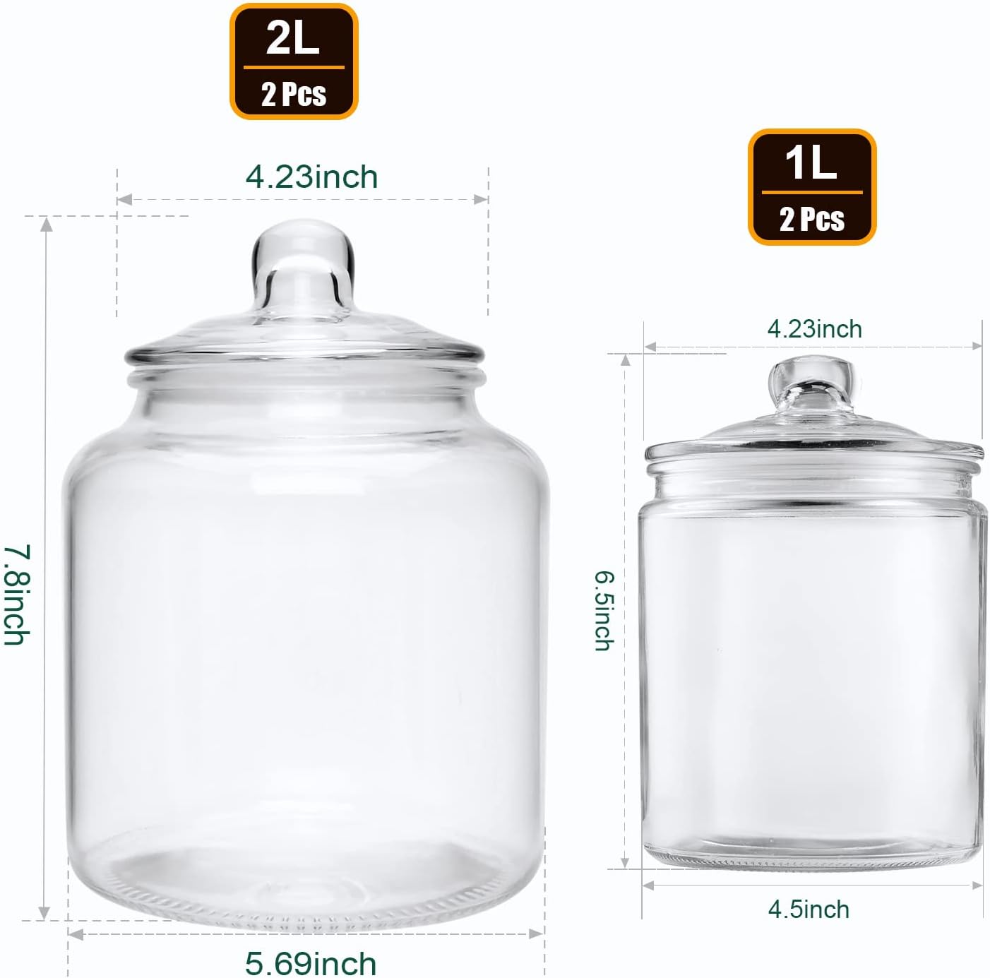 Glass Storage Containers,Clear Glass Jar with Lid, for Pantry - Flour, Coffee bean, Cookies, Pasta