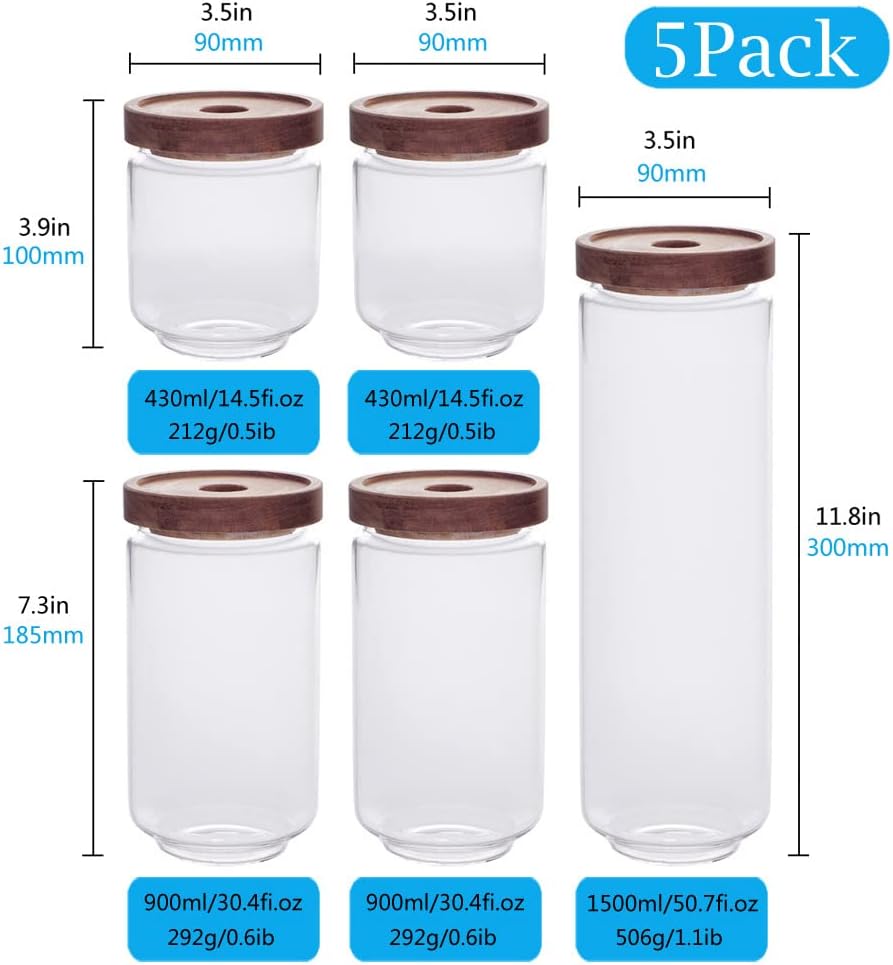 Set of 5 Kitchen Canisters,Thick, Stackable, Natural Style,Cookie