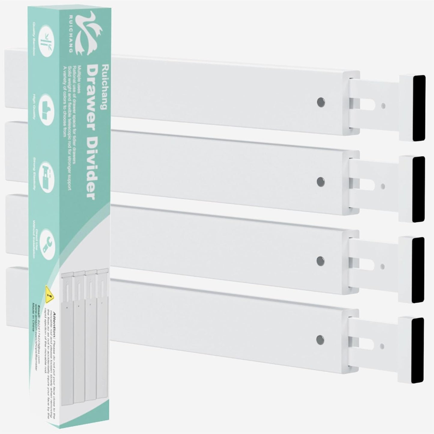 Bamboo Kitchen Drawer Divider 4 Pack,17-22" Adjustable Utensil Drawer Organizer for Dresser Bathroom Bedroom,White