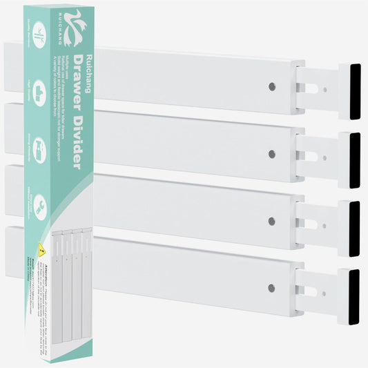 Bamboo Kitchen Drawer Divider 4 Pack,17-22" Adjustable Utensil Drawer Organizer for Dresser Bathroom Bedroom,White