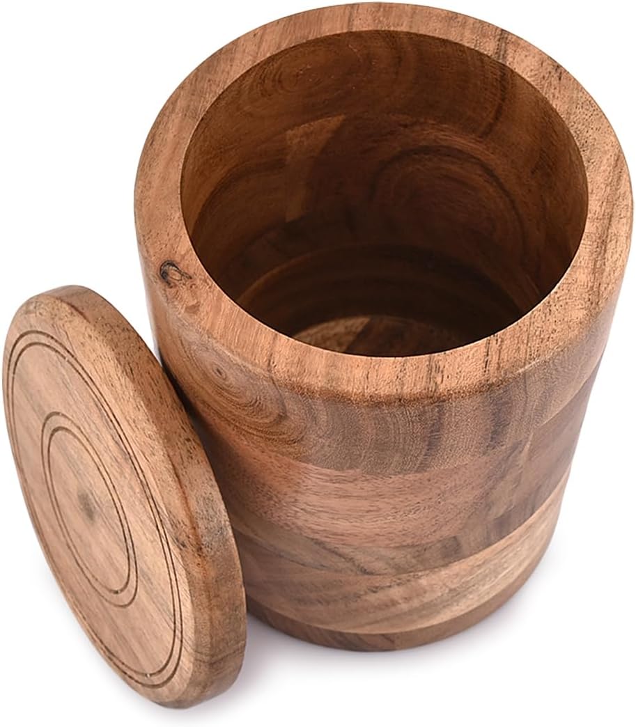 Acacia Wood round wooden storage jar with Lid for Keeping Cookies, Coffee, Flour, Sugar