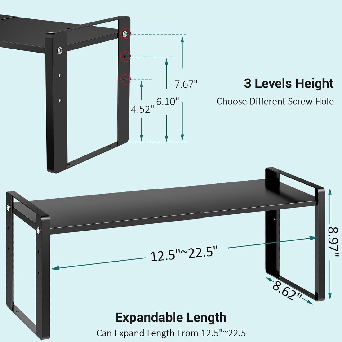 2 Pack Expandable Cabinet Organizer Shelves, 88lbs High Weight Capacity