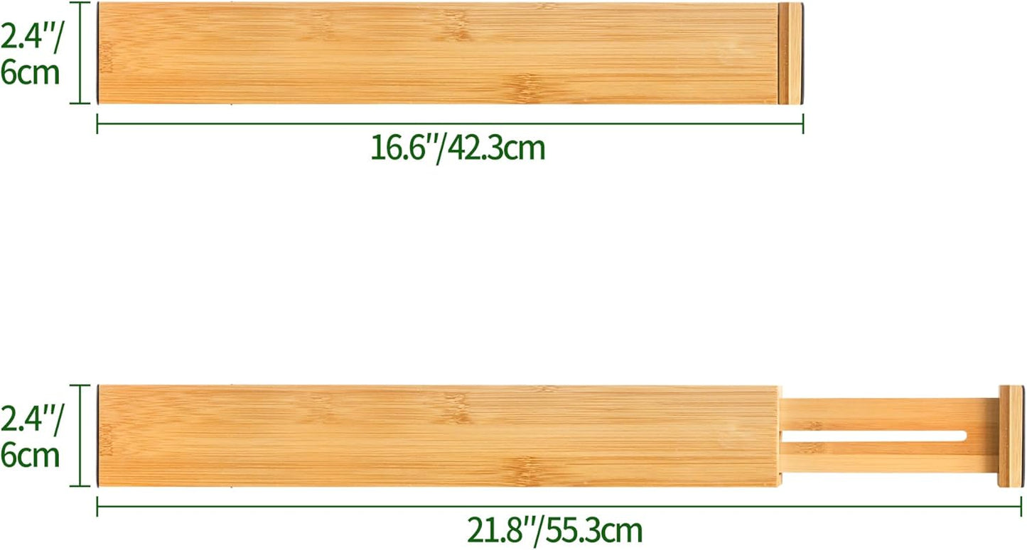 Adjustable Bamboo Drawer Dividers, Expandable Drawer Organizer for Kitchen, Bedroom, Bathroom