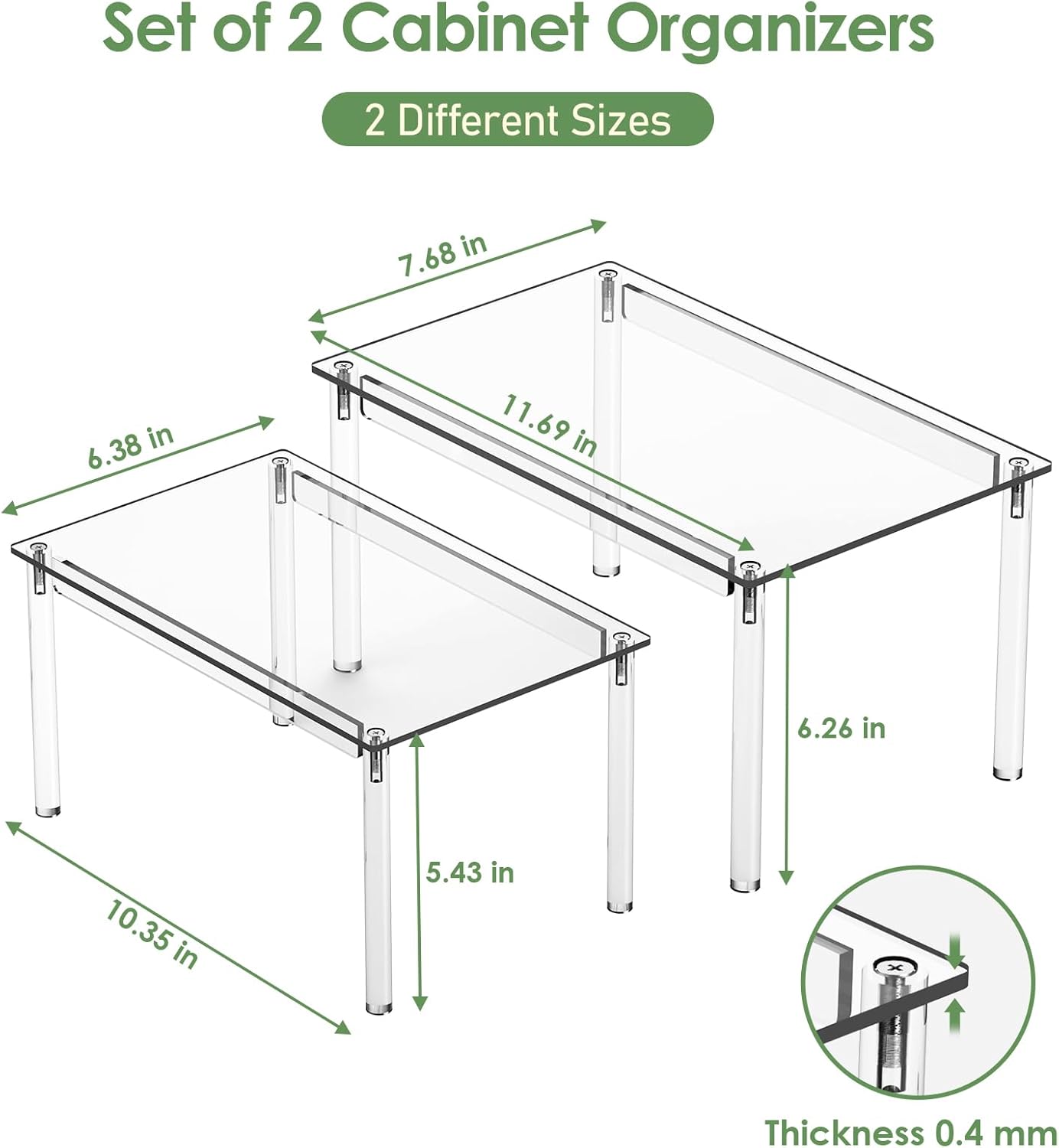 Clear Kitchen Cabinet Organizer, Set of 2 Acrylic Shelf Organizer for Cupboard Organizers and Storage, Stackable Cabinet Shelf for Plate, Dish, Bowl, Cup & Mug, 11.7" W x 7.7" D x 6.3" H