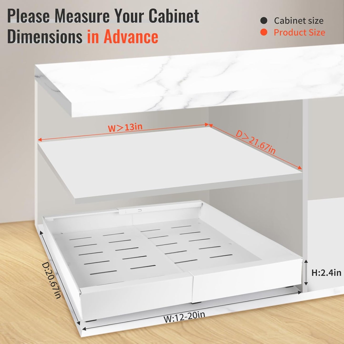 21" Deep Expandable Pull Out Cabinet Organizer,(12"-20")Slide Out Drawers For Kitchen Cabinets,Adhesive With Nano Film, Peel and stick Pull Out Drawers For Cabinets In Kitchen, Pantry (white,1PACK)