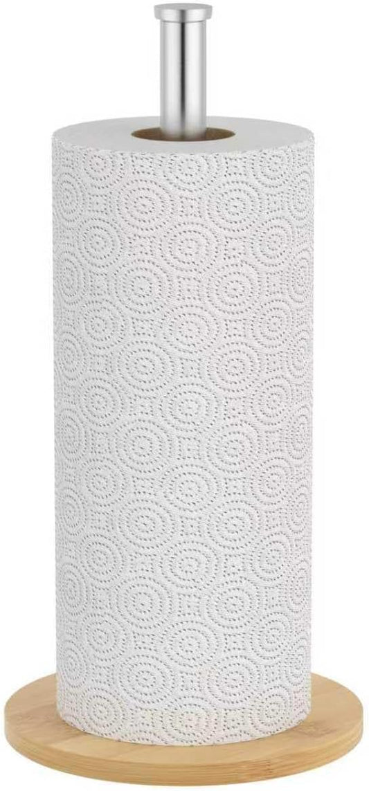 Wooden Paper Towel Holder Countertop, Sliver, Non-Slip Base, Stainless Steel, FreeStanding