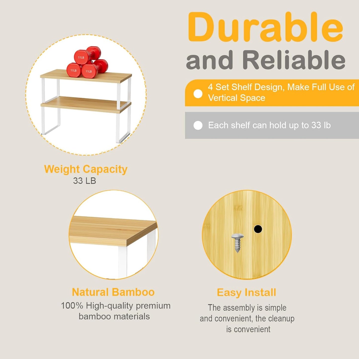 Cabinet Shelf Organizers, 15.7 inches Large Kitchen Counter Shelf