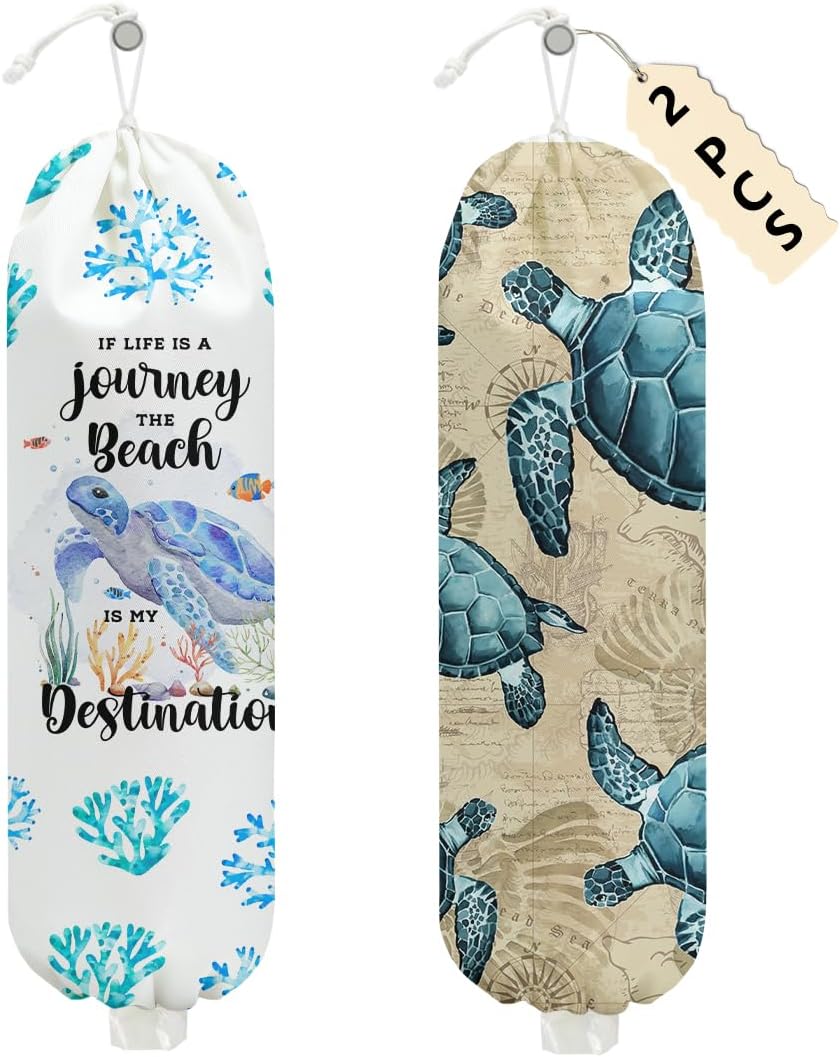 2 Pcs Sea Turtle Plastic Bag Holder, Wall Mount Grocery Bag Holder for Storage bag