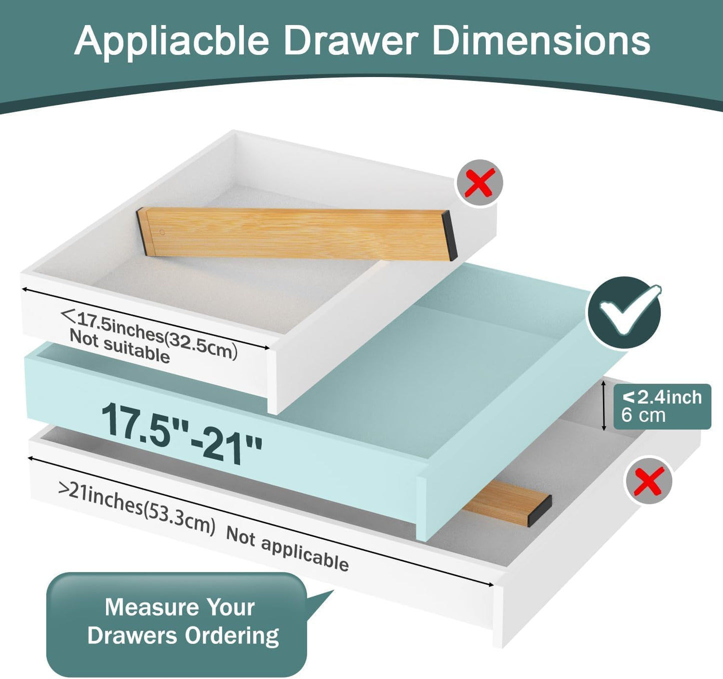 Kitchen Drawer Dividers 4 Pack, Adjustable Bamboo Drawer Organizer
