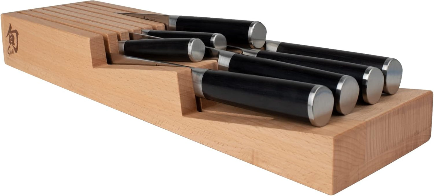 Drawer Knife Tray, 7 Slot Wooden Knife Holder, Genuine Beechwood