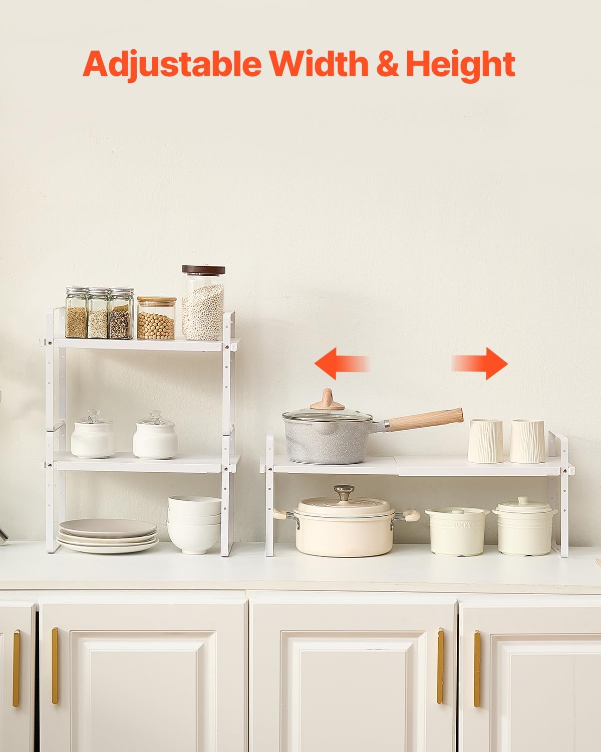 Adjustable Kitchen Cabinet Shelf Organizer, Expandable 2 Tier Cabinet Shelf