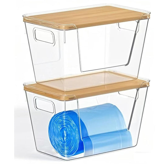 Trash Bag Holders with Bamboo Lids 2 Pack, Garbage Bag Dispenser with Lid