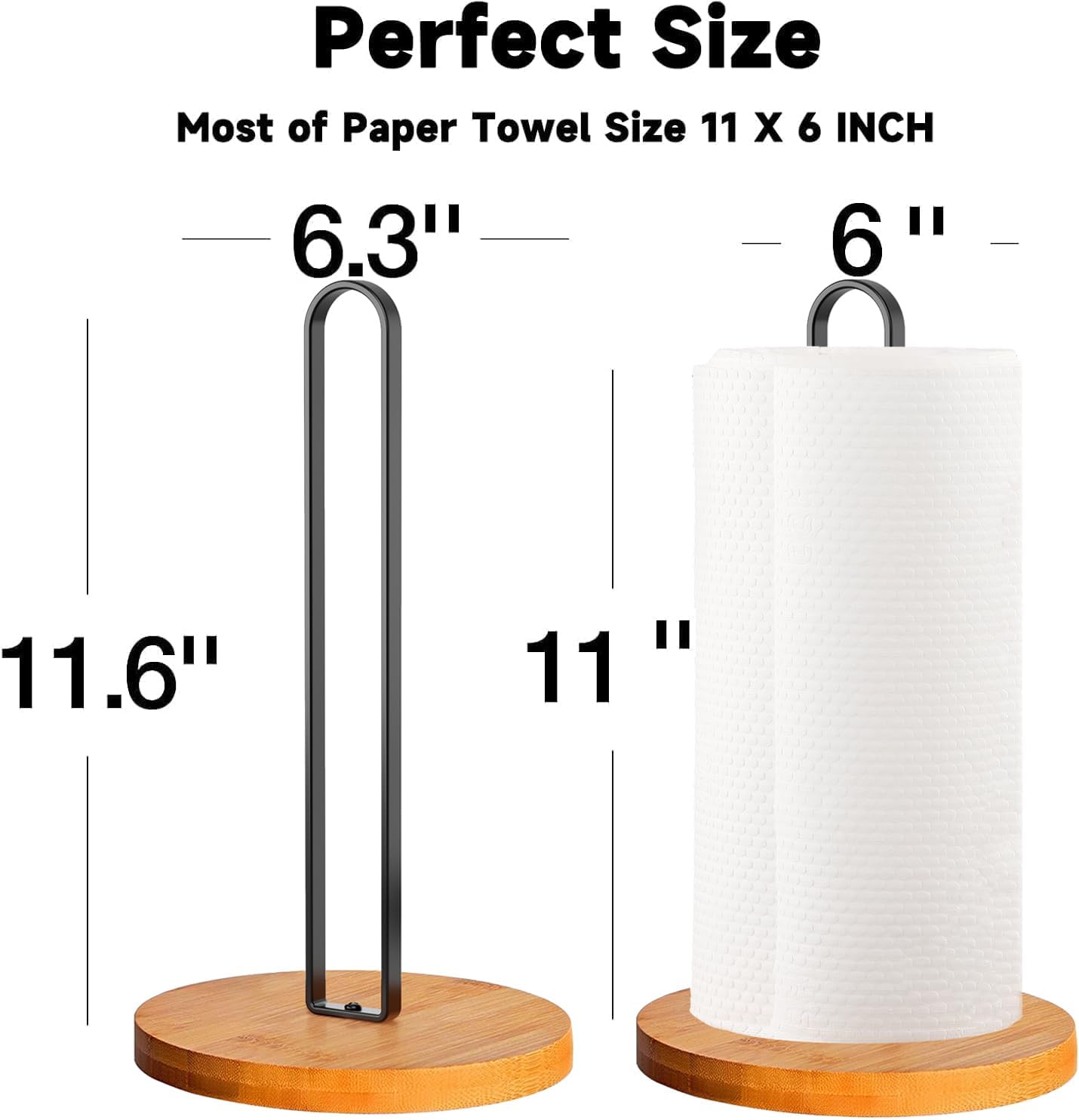 Wooden Paper Towel Holder Countertop, Kitchen-Towel-Holder FreeStanding with Non-Slip Base for Bathroom