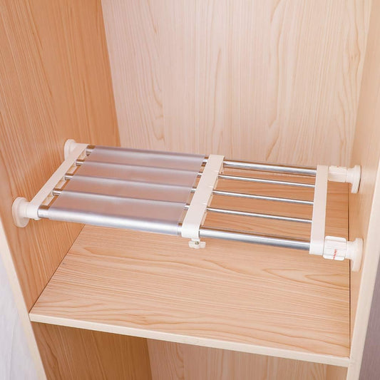 Closet Tension Shelf & Rod Expandable, Adjustable Storage Rack Metal Organizer DIY Divider Separator for Cabinet Wardrobe Cupboard Kitchen Bathroom