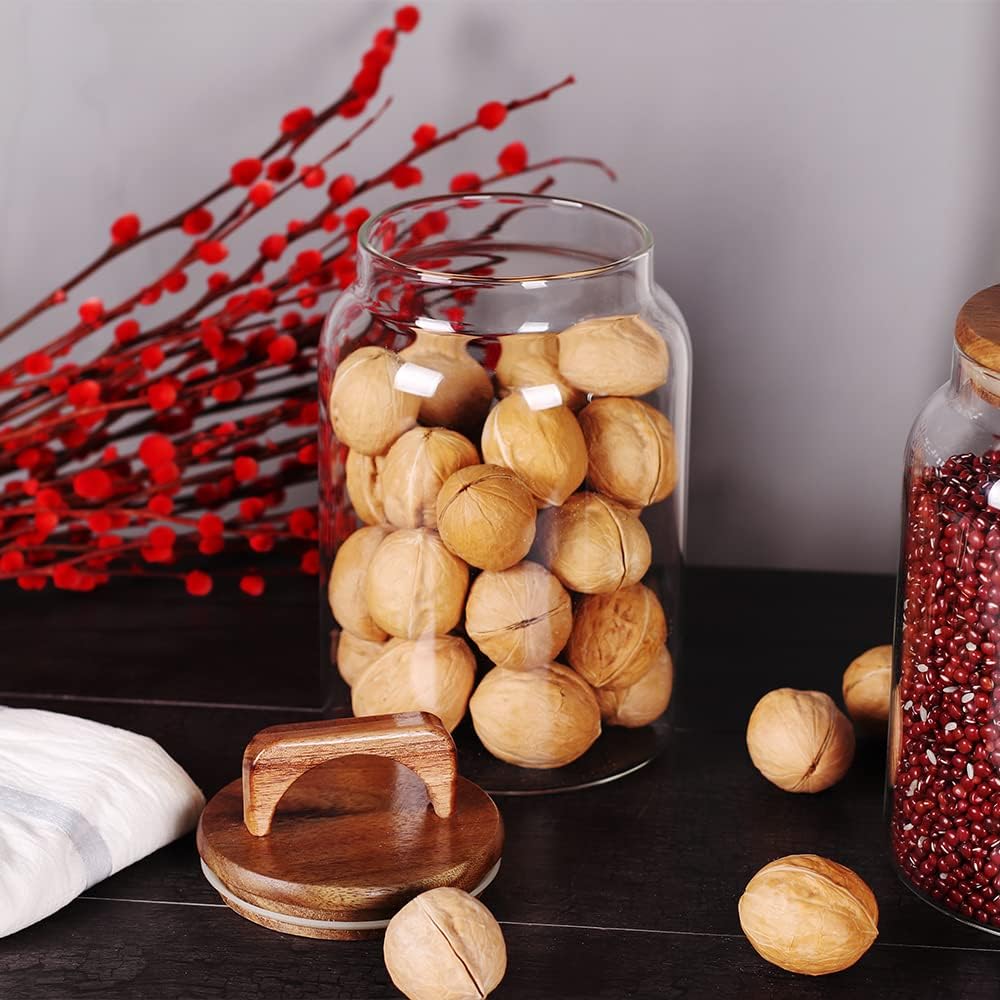 Canister Set of 2, Glass Kitchen Canisters with Airtight Acacia Lid