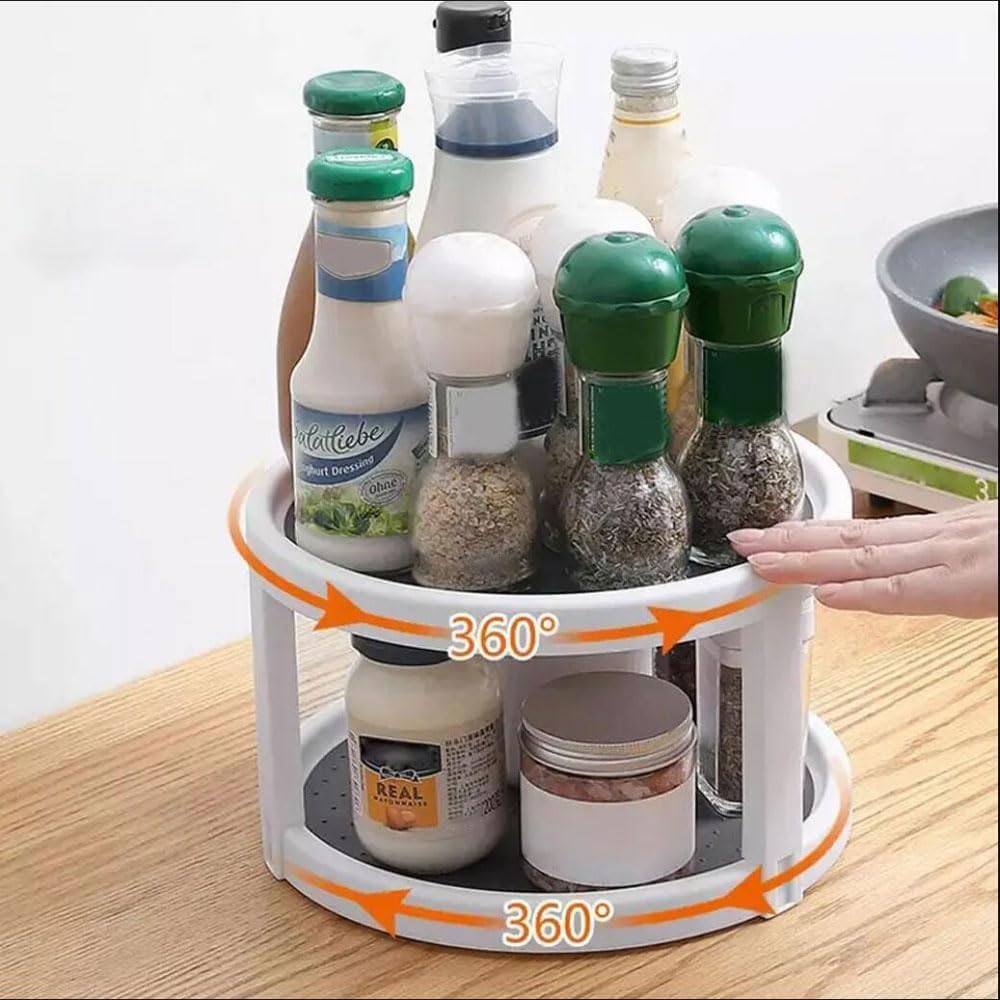 2 Tier Non Skid Spice Rack Turntable, 10 Inch Spinning Organizer, Non Skid Lazy Susan Turntable