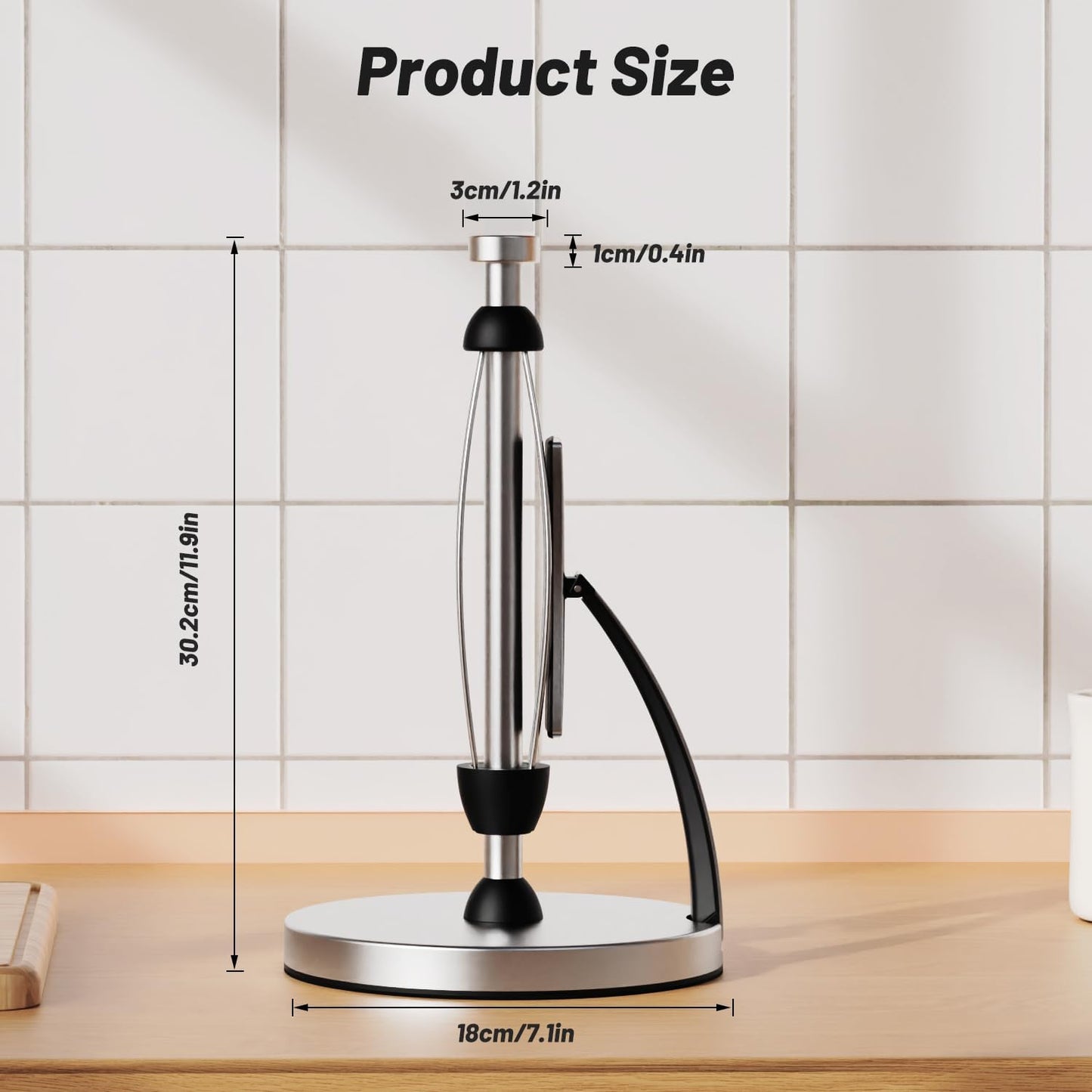 Paper Towel Holder Countertop, One-Handed Tear, Stainless Steel