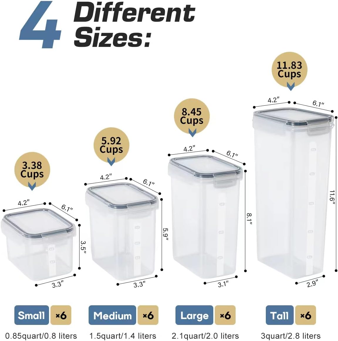 Airtight Food Storage Containers with Lids, Clear Pantry Canister Set for Kitchen Organization