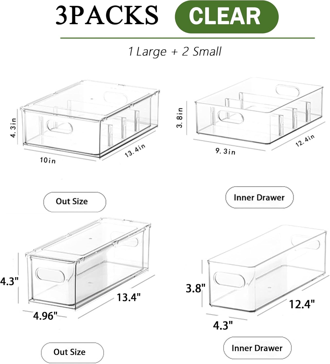 3 Pack Fridge Organizer and Storage,Clear Storge Bins with Pull-out Drawer