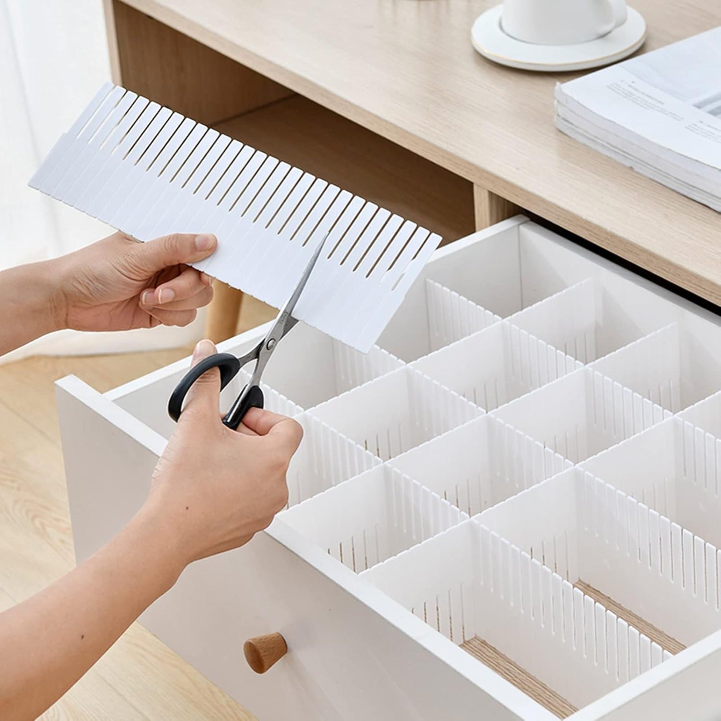 20PCS DIY Plastic Grid Drawer Dividers, Large Adjustable Drawer Storage Organizer (38cmx11cm) for Clutter Kitchen Cutlery Dresser Makeup Tools Socks Can Help Tidy Office Desk Clinic Bedroom