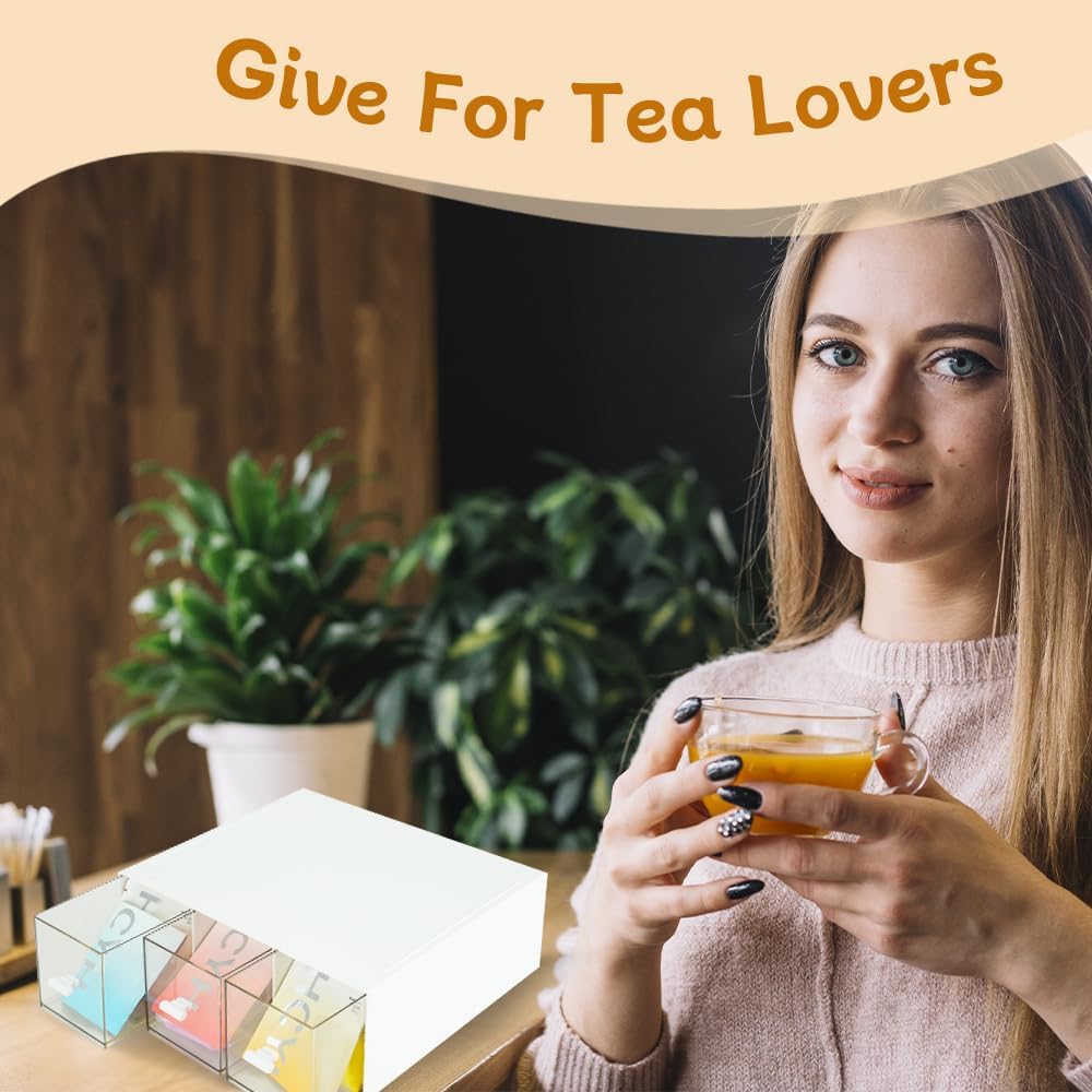 Plastic Tea Bag Organizer, Stackable Acrylic Tea Box with 3 Drawers