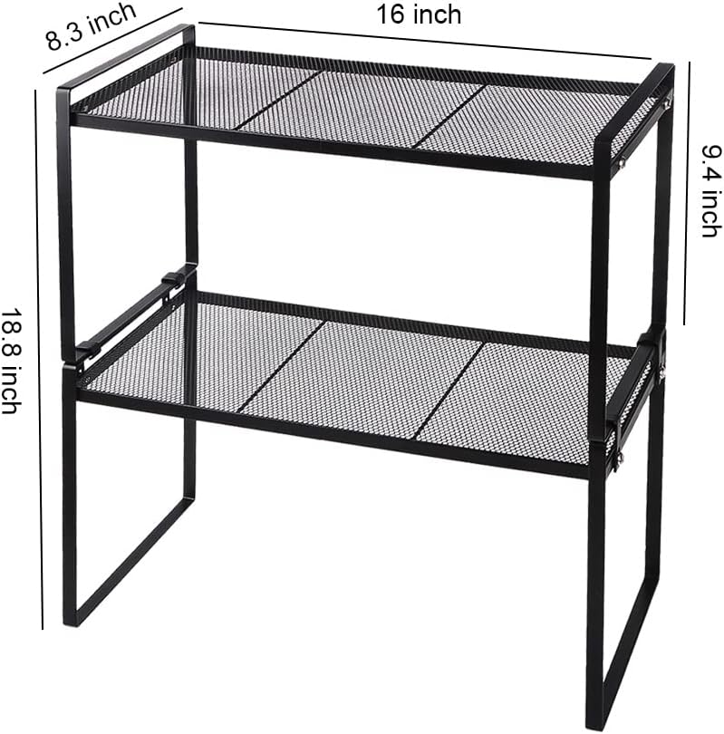 2 Pack Stackable Cabinet Shelf Organizer - Heavy-Duty Coated Metal Storage Rack