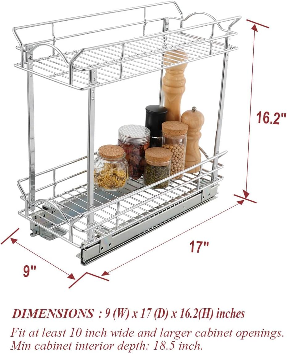Slide Out Cabinet Organizer for Narrow Cabinet (9" W X 17" D)