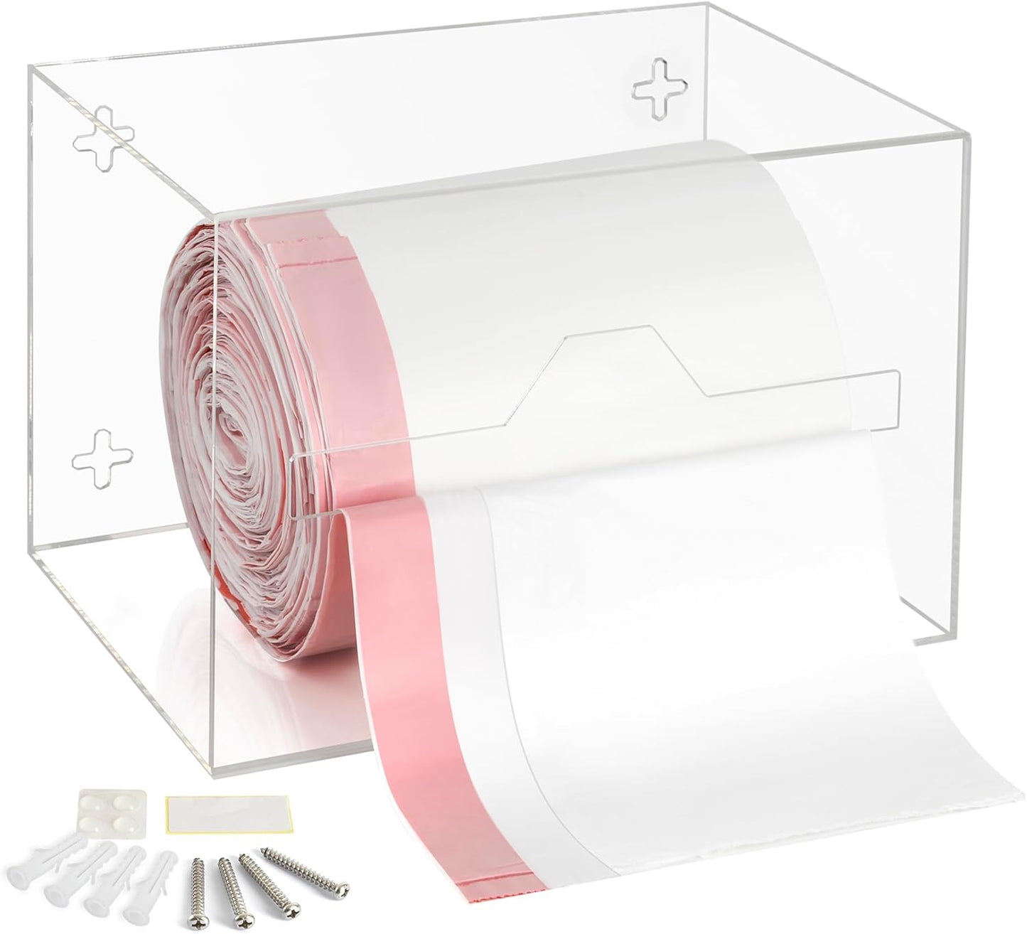 Trash Bag Holder Dispenser 10.5'' x 7'' x 7''- Acrylic Bags Dispensing Roll Organizer Holder