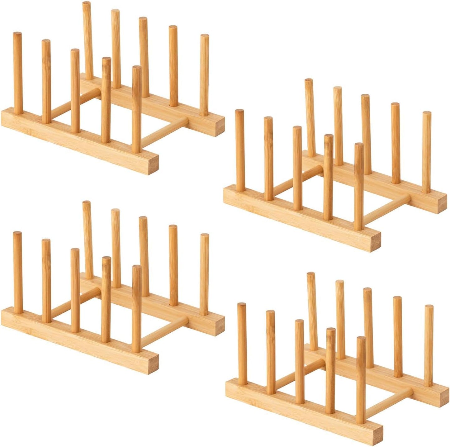 4 Pcs Bamboo Wooden Dish Rack, Plate Organizer for Cabinet Space Saver and Kitchen Counter