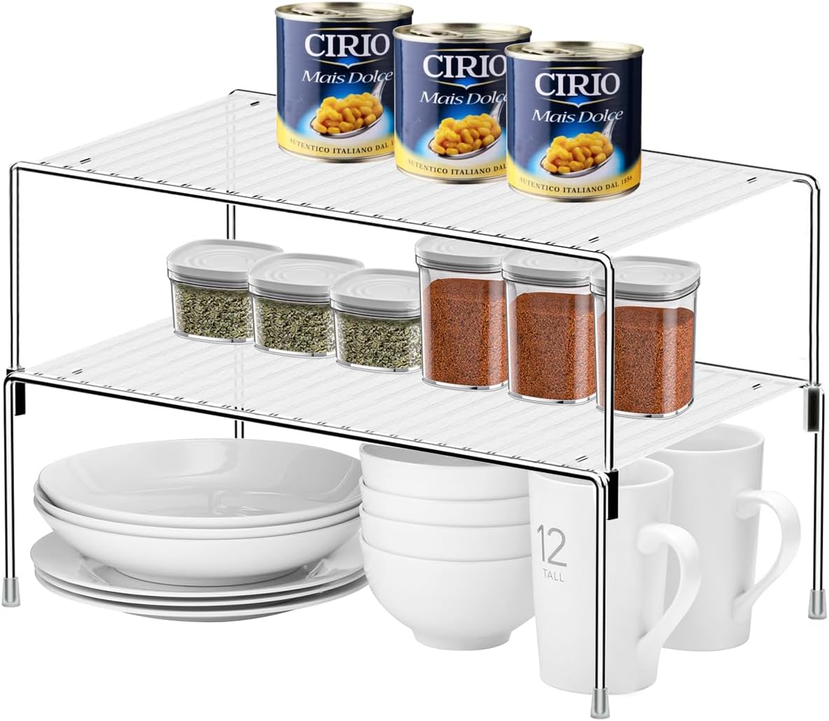 Set of 2 Kitchen Cabinet Organizer Shelves, Stackable Organizer and Storage for Cabinet Cupboard