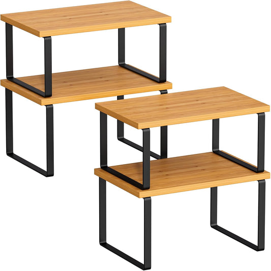 Cabinet Organizer Shelf - 4 Pack Wood Kitchen Organizer