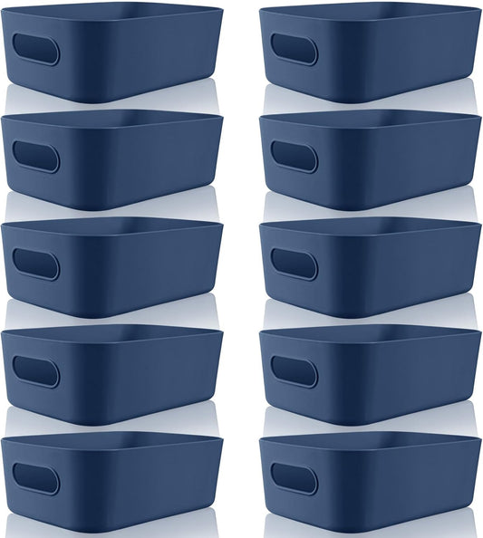 Plastic Storage Bins 10 Pcs Blue Pantry Organizer Bins Small Baskets Storage Containers for Home Kitchen (8 x 5.7 x 3 Inch)