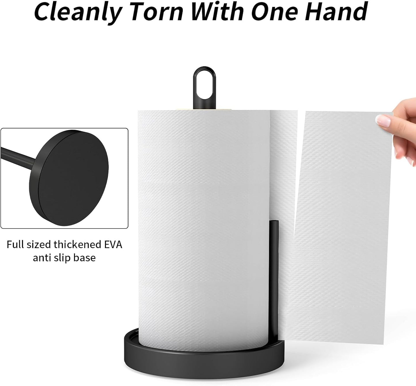 Paper Towel Holder Countertop, Black Paper Towel Holder with Anti Slip Weighted Base