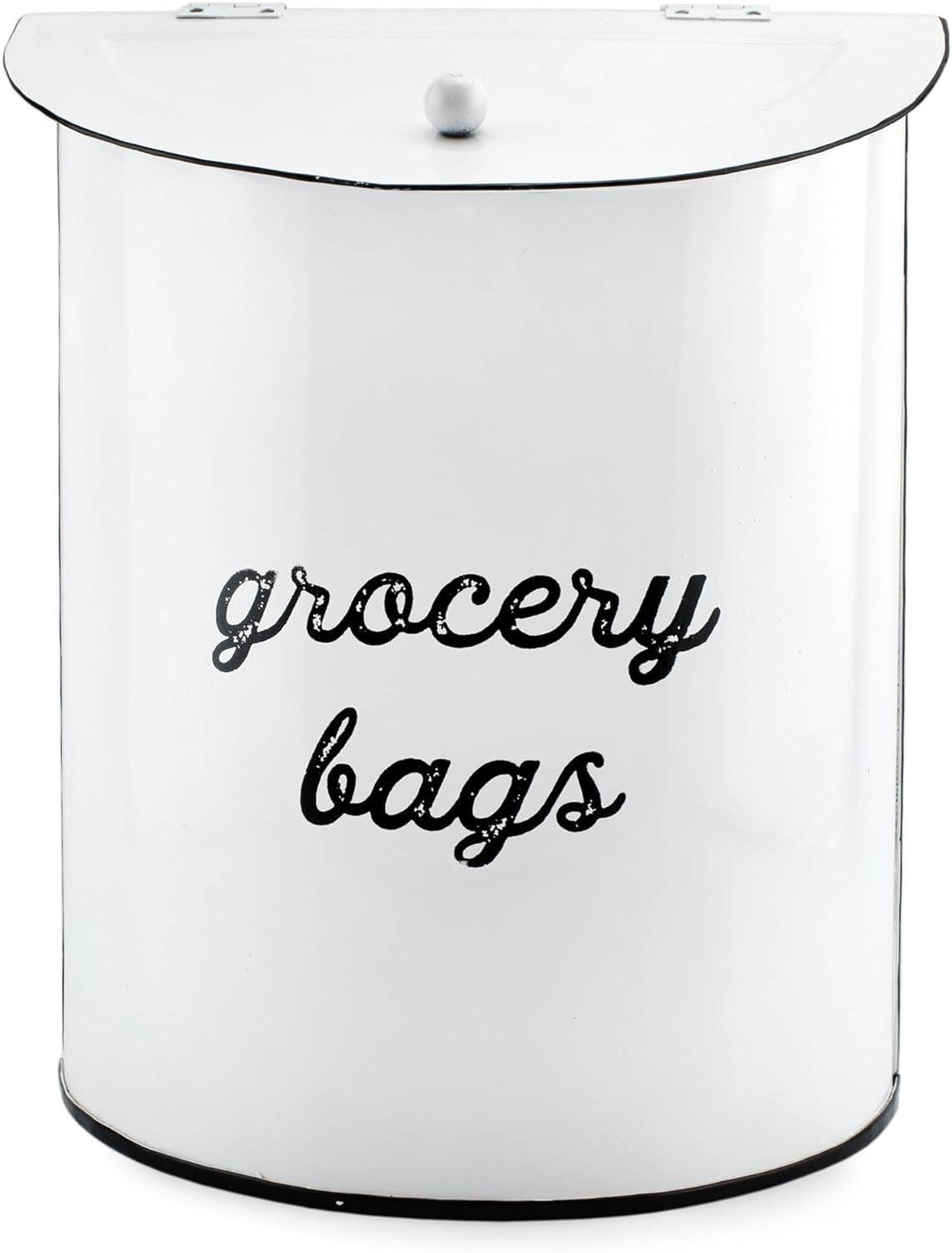 Rustic Grocery Bag Holder; Wall-Mounted Vintage Enamelware Farmhouse Style Plastic Bag Dispenser for Kitchen or Laundry Room
