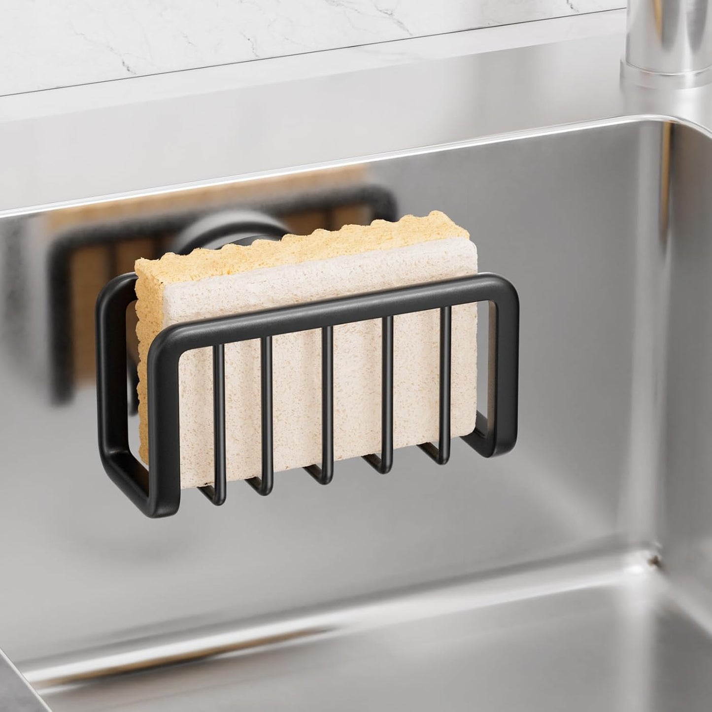 Sponge Holder for Kitchen Sink with Strong Suction Cup, Rustproof Aluminum Sink Caddy