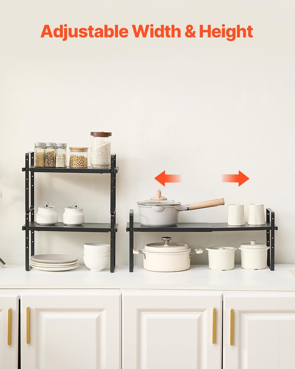 Adjustable Kitchen Cabinet Shelf Organizer, Expandable 2 Tier Cabinet Shelf