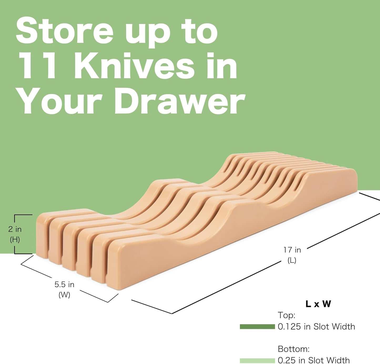 Large In-Drawer Plastic Knife Block: 11 Slot (Holds 10-12 Knives) Empty Knife Holder for Kitchen Drawers - Cutlery Tray Organizer & Storage
