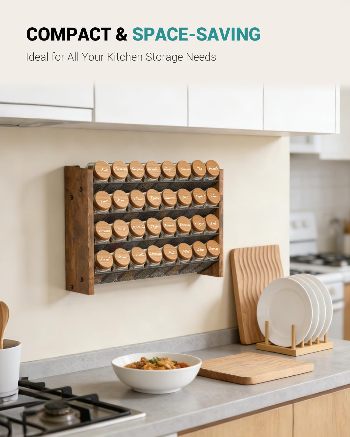 Spice Rack Organizer for Cabinet, Wooden 4 Tier Vertical Seasoning Organizers for Kitchen Pantry