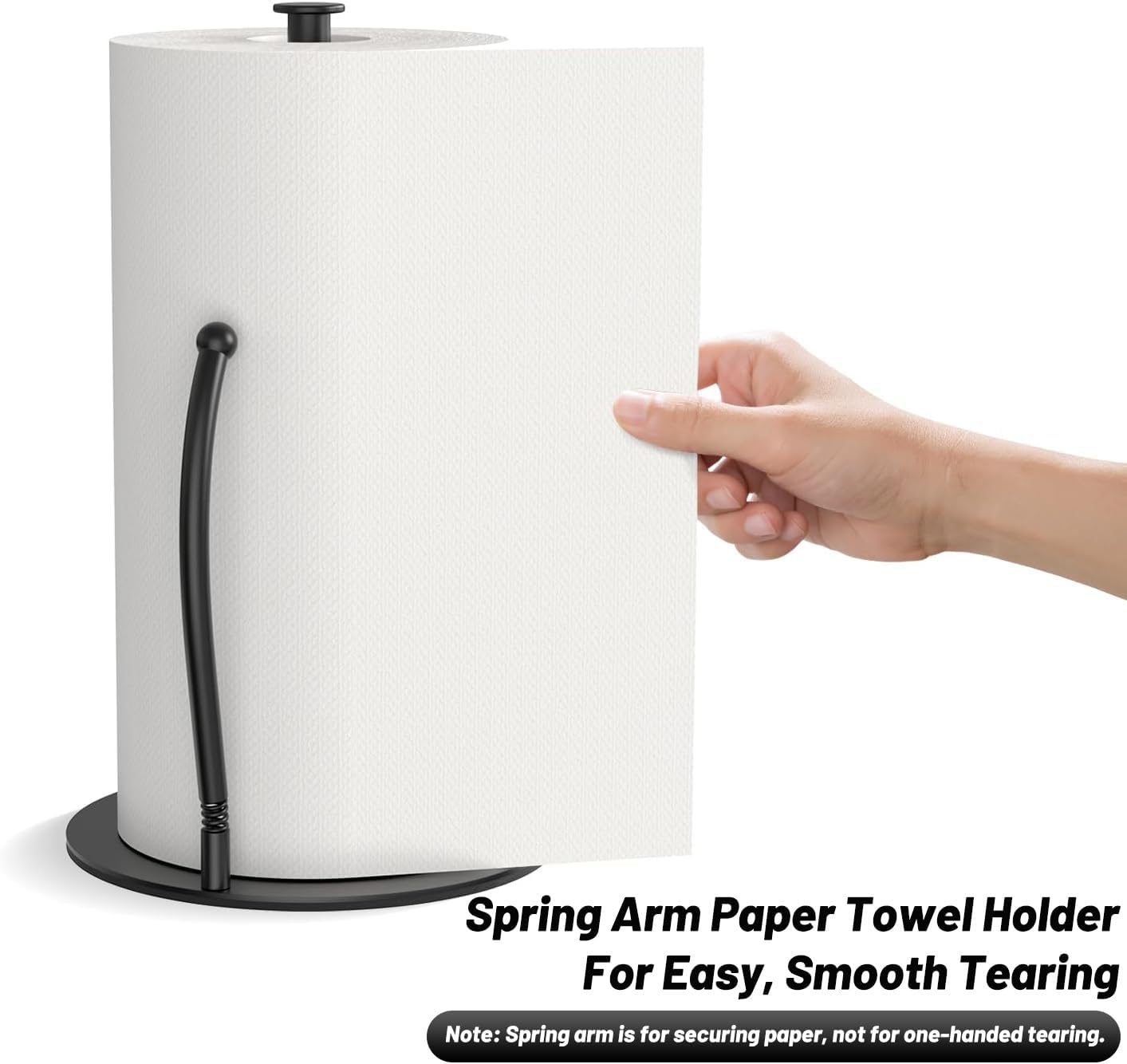 Paper Towel Holder Countertop with Spring Arm, EVA Non-Slip Base