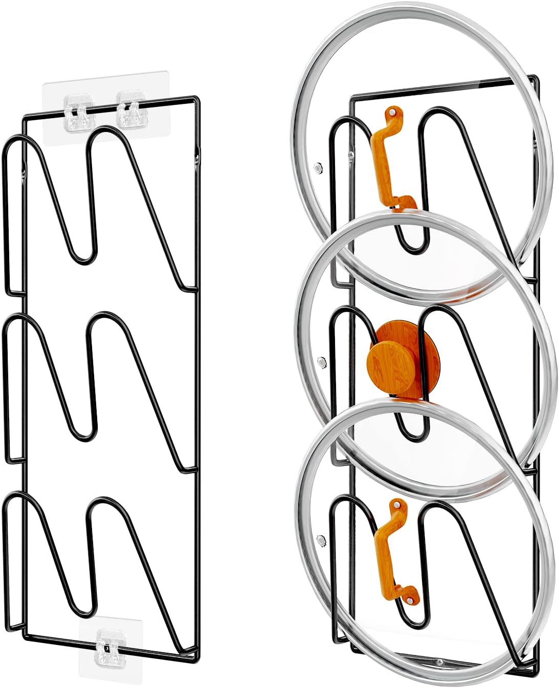 2 Pack Pot Lid Organizer Rack, 6-Tier Pot Lids Holder for Cabinet Door/Wall
